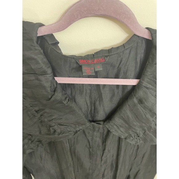 Simon Chang Black Jacket Dress Ruffle Neck 3/4 sleeves SZ 10 Tunic Long Top - Picture 11 of 14